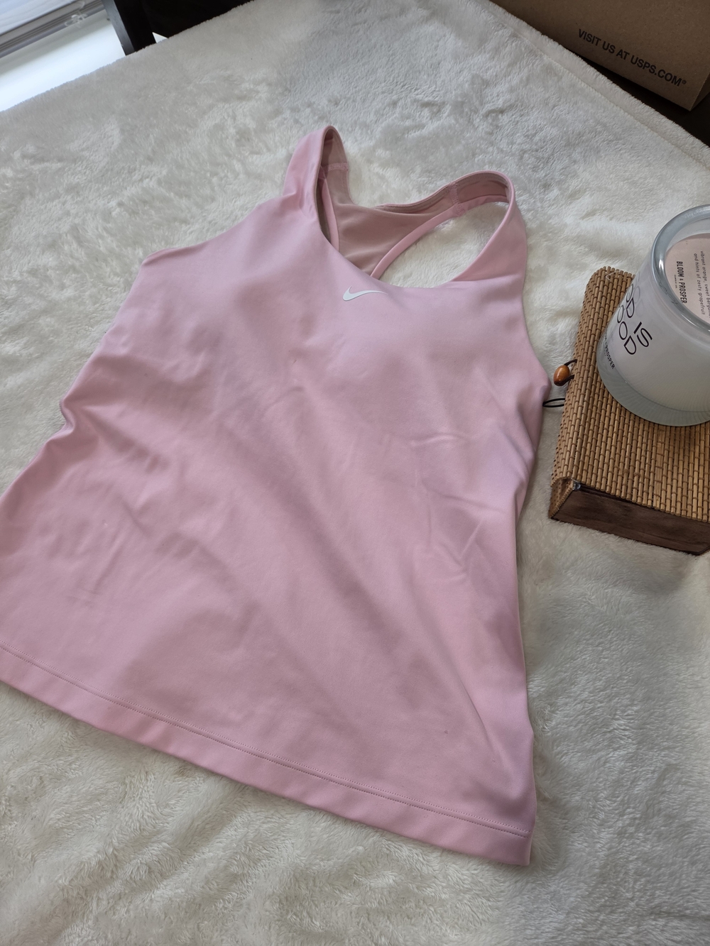 Nike Light Pink Racerback Athletic Tank Top with White Swoosh